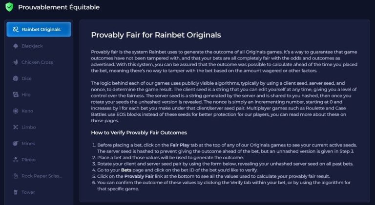 Rainbet Casino jeu responsable