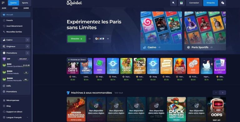 Rainbet Casino page accueil